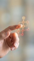 Hand touching glowing digital flowchart diagram with connected nodes and decision points representing business process automation and workflow management.