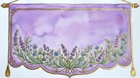 Lavender flowers with ornate purple frame and gold tassels, isolated on white background, ready for design projects, textiles, and decorative applications.