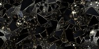 Abstract black marble texture with golden veins and shattered geometric fragments creating luxurious natural stone pattern for interior design projects.