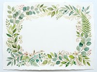 Watercolor botanical frame with green leaves, eucalyptus branches and delicate florals on white background for wedding invitations and greeting cards.