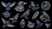 Iridescent hummingbirds and songbirds collection isolated on transparent background. Ready for t-shirt designs, clipart, stickers, sublimation, print-on-demand products and digital crafts.