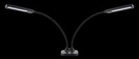 Dual-arm LED desk lamp with flexible gooseneck design, isolated on transparent background. Ready for clipart, product mockups, sublimation, and print-on-demand designs.