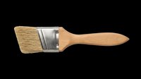Flat paint brush with wooden handle and natural bristles, isolated on transparent background. Ready for T-shirt design, stickers, clipart, print on demand, and sublimation projects.