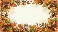 Autumn oak leaves and acorns frame isolated white space, ideal for fall seasonal designs, greeting cards, invitations, and thanksgiving projects.