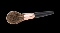 Makeup brush with natural bristles, rose gold ferrule, and black handle isolated on transparent background. Ready for beauty product design, clipart, sublimation, print-on-demand, and cosmetic packaging graphics.