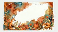 Watercolor autumn forest frame with foxes and foliage on white background, isolated design element for seasonal greeting cards and fall decorations.