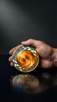 Male hand holding crystal glass with golden amber liquid against dark background, suitable for beverage, luxury, and lifestyle marketing.