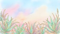 Soft watercolor background with aloe vera plants in pastel pink, mint and peach tones, perfect for banners, cards and social media design.