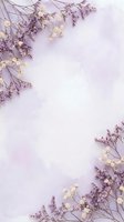 Delicate dried flowers frame purple textured background with copy space for wedding invitations, greeting cards, and feminine design projects.