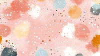 Soft watercolor abstract pattern in pastel pink, coral, mint and mustard with white splatter texture creates dreamy seamless background for paper and textile design.