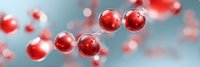 Shiny red molecular structure floating in soft blue atmosphere with blurred bokeh effect creates scientific and medical research concept background.