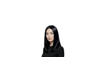 Young Asian woman with long straight black hair wearing black clothing, isolated on white background for design, marketing, and portrait use.