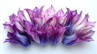Delicate purple and pink floral petals with intricate layered texture and subtle blue undertones create an abstract botanical composition on white background.