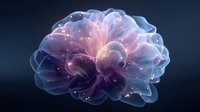 Ethereal glowing translucent structure resembling a brain with delicate pink and blue illumination against dark background, depicting neural network concept.
