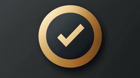 Golden checkmark symbol in circle on dark background, metallic finish with shadow effect creates modern minimalist design for approval and success concepts.