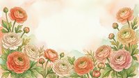Watercolor ranunculus flowers frame with soft pastel colors creating elegant border design for wedding invitations and romantic stationery projects.
