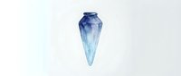 Elongated blue glass vase with gradient coloring from deep navy to light cyan, isolated on white background for interior design and home decor projects.