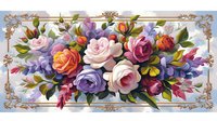 Elegant floral composition with roses and wildflowers in vintage golden frame, perfect for luxury interior design, wedding invitations, and decorative art projects.