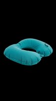 Teal inflatable neck pillow isolated on transparent background, ready for travel, comfort, and design projects like t-shirts, stickers, and print-on-demand products.
