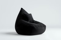 Black bean bag chair with textured ribbed fabric on white background, modern minimalist furniture design for contemporary interior spaces.