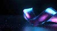 Glowing cosmic ribbon with blue and purple colors floating against dark background, sparkling with stardust particles.