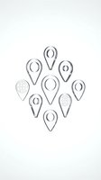 Collection of minimalist location pin icons arranged in circular pattern on white background for navigation and mapping applications.