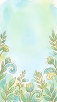 Soft watercolor floral border with gold outline tulips, swirls, and green leaves on a pastel mint background for cards and invitations.