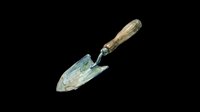 Vintage garden trowel with wooden handle isolated on transparent background, ready for clipart, t-shirt design, print-on-demand, stickers, and sublimation projects.