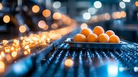 Fresh oranges in metal bowl against blurred bokeh lights creating magical atmosphere with blue and orange tones, modern food photography composition.