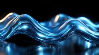 Flowing liquid waves in deep blue color with glossy surface and light reflections create dynamic abstract background pattern for modern design projects.