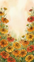 Watercolor autumn flowers frame with orange and yellow blooms on textured background for seasonal greeting cards and botanical designs.
