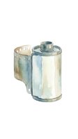 Vintage film roll canister with metal spool isolated on white background, suitable for photography, retro design, and nostalgic creative projects.