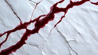 White marble surface with dramatic red veins and natural cracks creating elegant stone texture for luxury interior design and architectural applications.