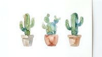 Watercolor cacti in terracotta and clay pots isolated on white background, ready for design projects, home decor, botanical illustrations, and creative applications.