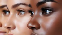 Close up portrait of diverse women faces showing different skin tones, eye details and natural beauty. Macro beauty shot highlighting facial features and complexions.