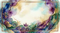 Watercolor floral frame with ornate botanical borders in purple, blue, and gold tones on isolated white background, ready for design projects.