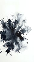 Abstract black ink explosion with dynamic splashes and splatters on white background for creative design projects and artistic compositions.