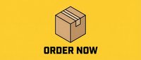 Cardboard box with bold Order Now text on bright yellow background, flat style delivery concept for e-commerce, retail, and online shopping promotions.