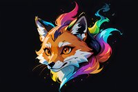 Vibrant artistic fox portrait with rainbow-colored flowing mane against black background, perfect for modern merchandise design, gaming avatars and creative projects.