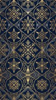Elegant navy blue and gold seamless pattern with ornate snowflakes and geometric motifs for luxury winter holiday backgrounds and festive decorative designs.