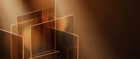 Abstract geometric composition with overlapping translucent bronze and amber glass planes creating depth and dimension against warm gradient background for modern design projects.