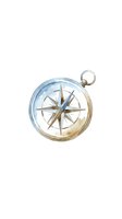 Vintage compass with weathered brass casing and blue-tinted glass face featuring eight-point star rose design, isolated on white background for design projects.