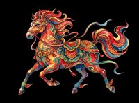 Colorful ornate horse with floral folk art patterns, isolated on transparent background, ready for t-shirt design, stickers, clipart, and print on demand use.