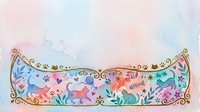 Colorful cats playing in decorative floral border with pastel watercolor background for children's design and pet-themed projects.