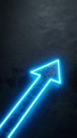 Glowing neon arrow pointing upward with circuit board pattern inside on dark textured background, representing growth, technology advancement, and digital progress for business concepts.