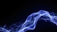 Abstract blue energy wave with flowing particles on dark background for digital technology and futuristic design projects.