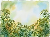 Watercolor botanical frame with delicate umbrella-shaped flowers and green foliage on soft yellow and blue background. Isolated design element suitable for invitations, greeting cards, and decorative projects.
