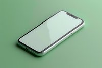 Modern smartphone with blank white screen mockup on mint green background, minimalist composition for digital product presentation and app design showcase.