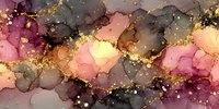 Abstract watercolor background with purple pink and gold splashes creating elegant flowing design for luxury branding and creative projects.