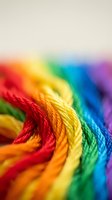 Vibrant rainbow colored embroidery thread bundle with twisted cotton strands in red orange yellow green blue purple hues for crafting and needlework projects.